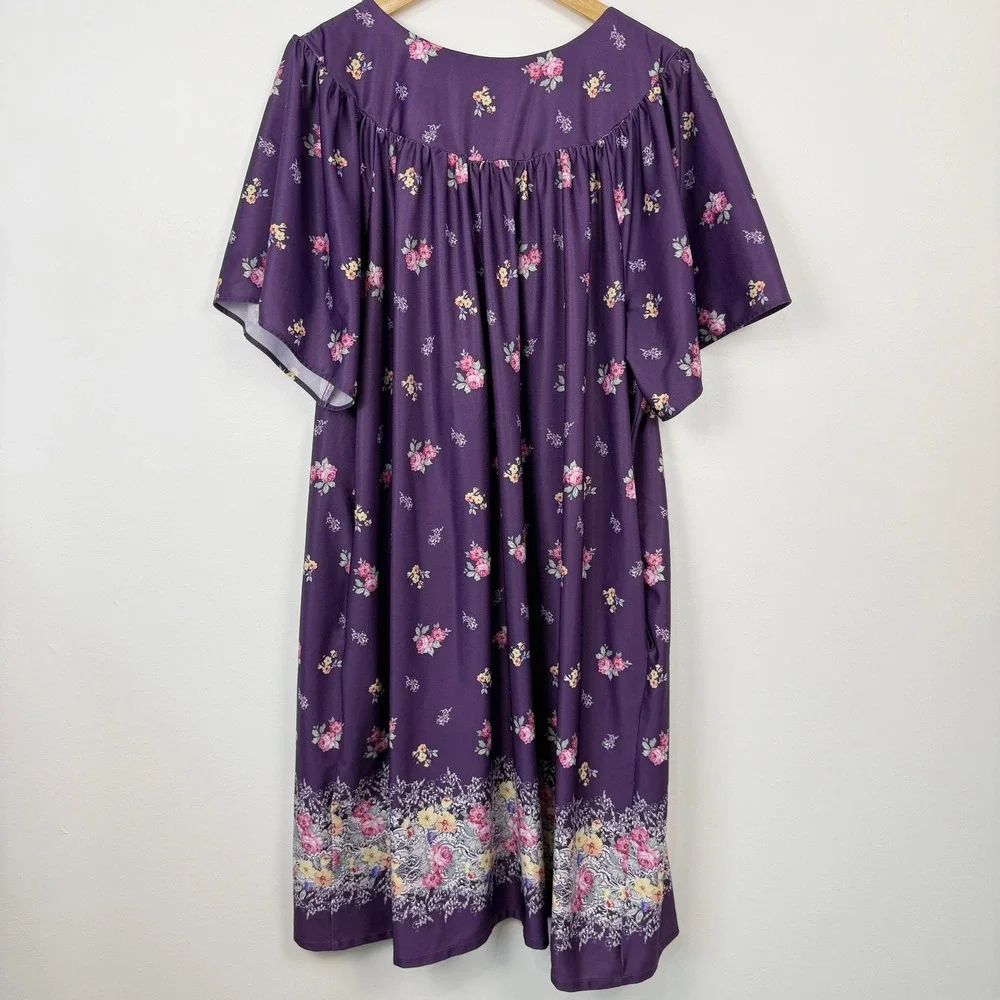 Anthony‎ Richards Floral Muumuu House Dress Womens XL Purple Pockets Granny